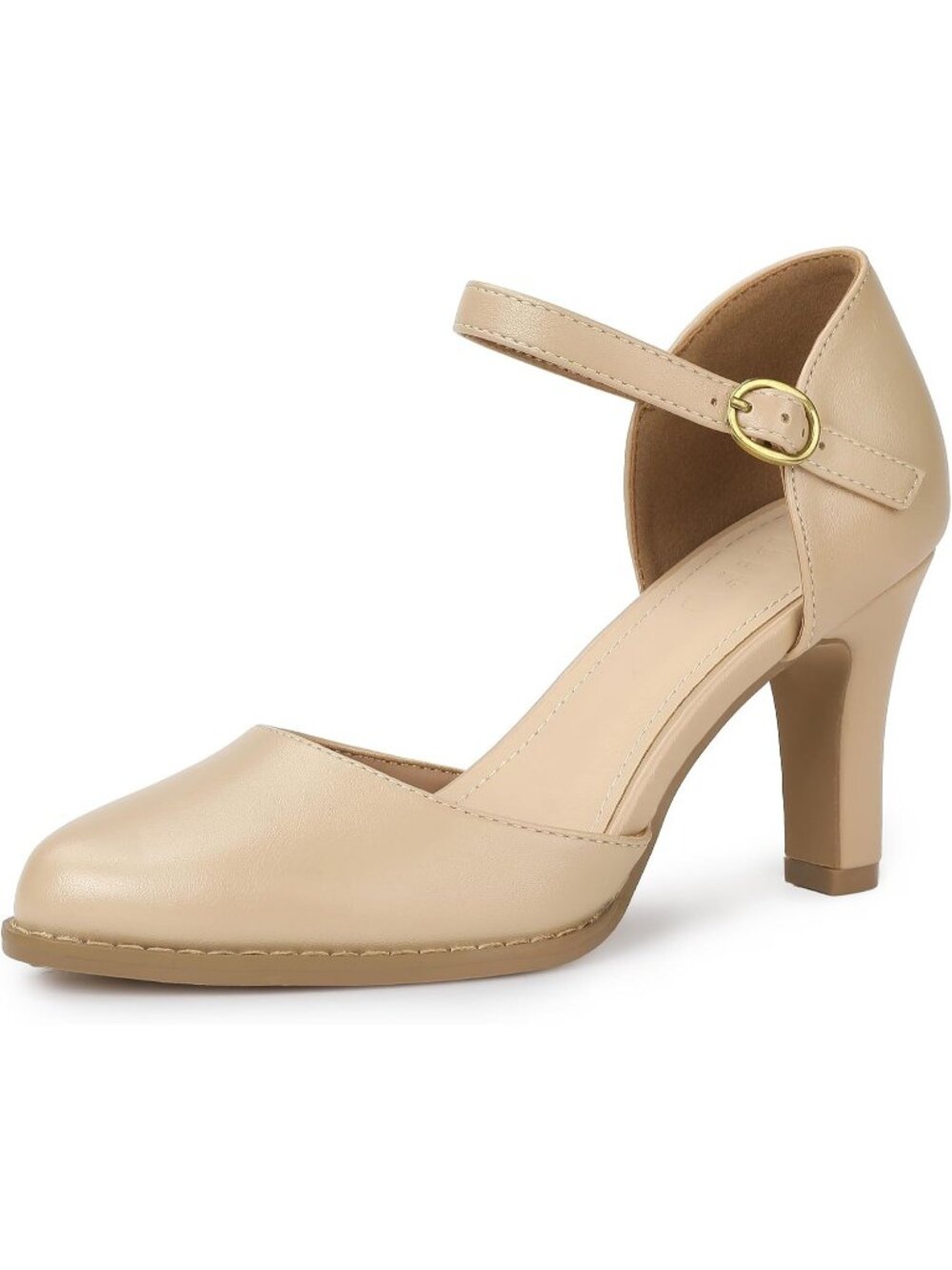 Women's Nude Pu Closed Toe Chunky High Heels Comfortable Party Dress Pumps Shoes